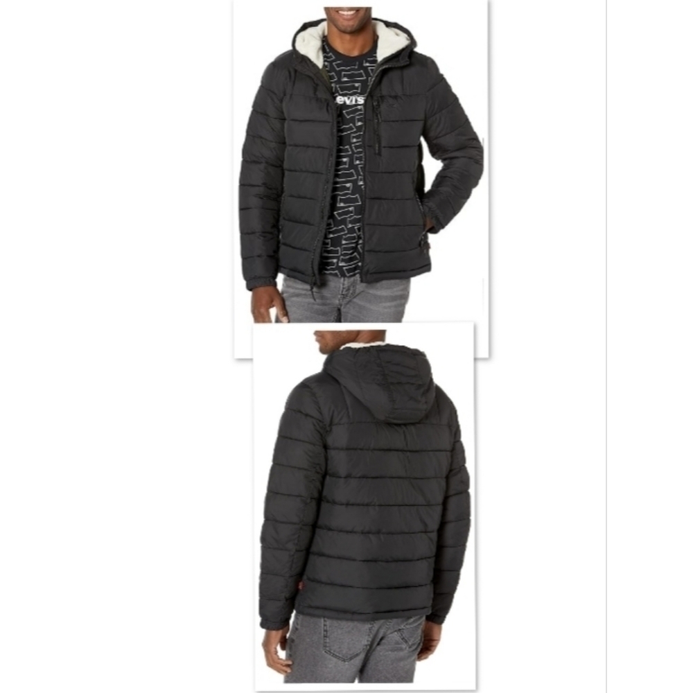 Levi's Men's Quilted Puffer with Sherpa Lined Hood Size L NWOT (Flaws on sleeve)